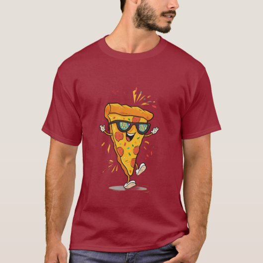 Koel Pizza Snee Cartoon | Grappige Voedsel Kunst T-shirt (Voorkant)