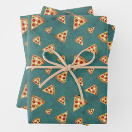 Koel pizza snij vintage teal patroon inpakpapier vel