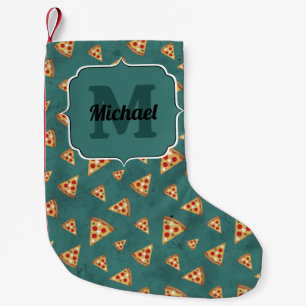 Koel pizza snij vintage teal patroon Monogram Kleine Kerstsok