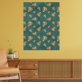 Koel pizza snij vintage teal patroon poster