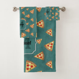 Koel pizza snijder vintage teal patroon Monogram Bad Handdoek