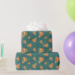 Koel pizza snijdt  blauwgroen patroon cadeaupapier