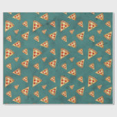 Koel pizza snijdt blauwgroen patroon cadeaupapier (Vlak)