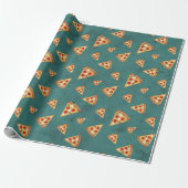 Koel pizza snijdt blauwgroen patroon cadeaupapier (Uitgerold)