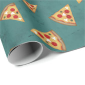 Koel pizza snijdt blauwgroen patroon cadeaupapier (Rol Hoek)