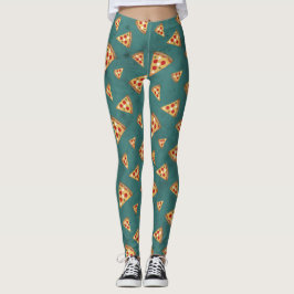 Koel pizza snijdt  blauwgroen patroon leggings