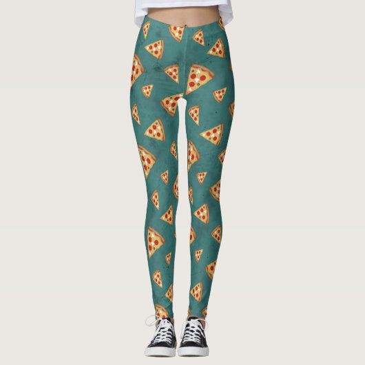 Koel pizza snijdt  blauwgroen patroon leggings (Voorkant)