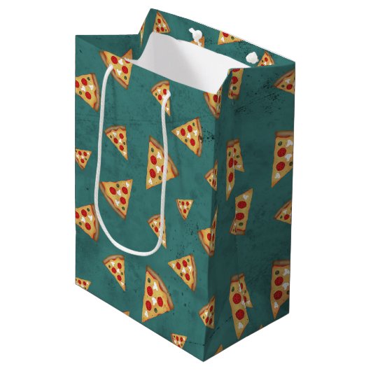 Koel pizza snijdt  blauwgroen patroon medium cadeauzakje (Voorkant Gekanteld)