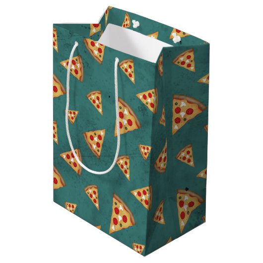 Koel pizza snijdt blauwgroen patroon medium cadeauzakje (Achterkant Gekanteld)