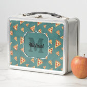 Koel pizza snijdt blauwgroen patroon Monogram (In situ)