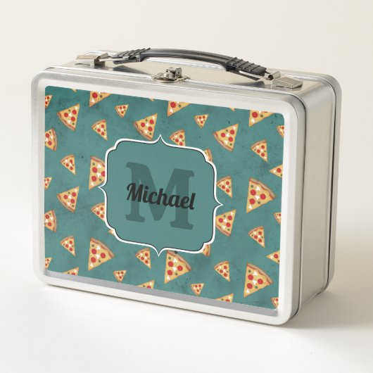 Koel pizza snijdt blauwgroen patroon Monogram (Voorkant)