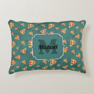 Koel pizza snijdt  blauwgroen patroon Monogram Accent Kussen