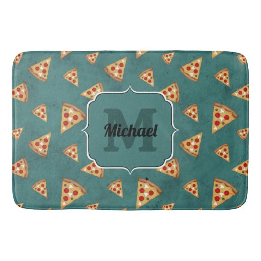 Koel pizza snijdt  blauwgroen patroon Monogram Badmat (Voorkant)