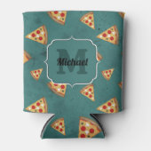 Koel pizza snijdt  blauwgroen patroon Monogram Blikjeskoeler (Voorkant)