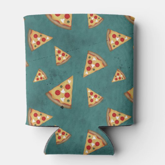 Koel pizza snijdt blauwgroen patroon Monogram Blikjeskoeler (Achterkant)