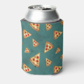Koel pizza snijdt  blauwgroen patroon Monogram Blikjeskoeler (Blikje Achterkant)