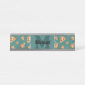 Koel pizza snijdt blauwgroen patroon Monogram Bureau Naambordje (Voorkant)