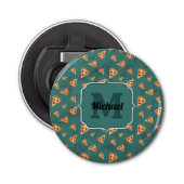 Koel pizza snijdt  blauwgroen patroon Monogram Button Flesopener (Voorkant)