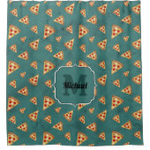 Koel pizza snijdt  blauwgroen patroon Monogram Douchegordijn (Voorkant)