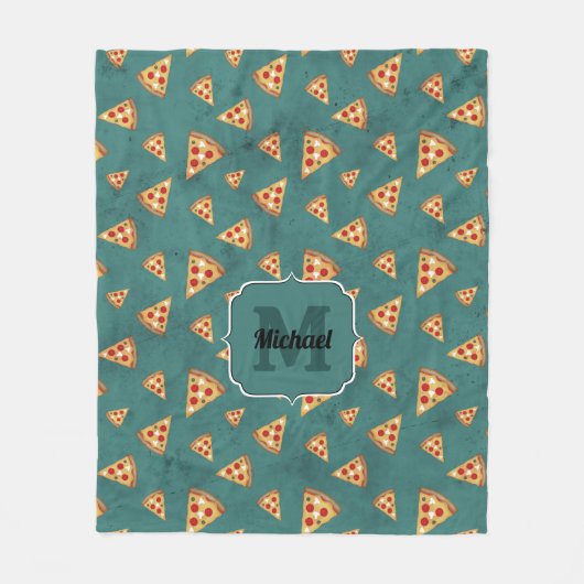 Koel pizza snijdt  blauwgroen patroon Monogram Fleece Deken (Voorkant)