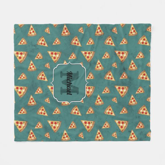Koel pizza snijdt  blauwgroen patroon Monogram Fleece Deken (Voorkant (Horizontaal))