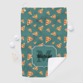 Koel pizza snijdt blauwgroen patroon Monogram Golfhanddoek (Insitu)