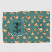 Koel pizza snijdt blauwgroen patroon Monogram Golfhanddoek (Horizontaal)