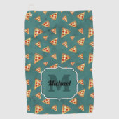 Koel pizza snijdt blauwgroen patroon Monogram Golfhanddoek (Voorkant)
