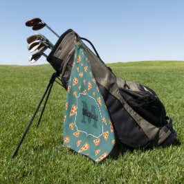 Koel pizza snijdt  blauwgroen patroon Monogram Golfhanddoek