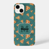 Koel pizza snijdt  blauwgroen patroon Monogram iPhone Hoesje (Achterkant)