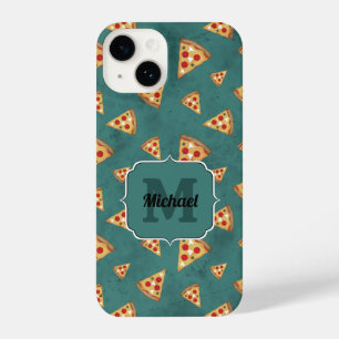 Koel pizza snijdt  blauwgroen patroon Monogram iPhone 14 Hoesje