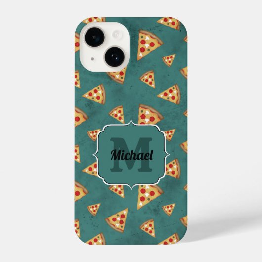 Koel pizza snijdt  blauwgroen patroon Monogram iPhone Hoesje (Achterkant)