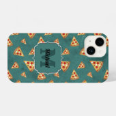 Koel pizza snijdt  blauwgroen patroon Monogram iPhone Hoesje (Achterkant horizontaal)