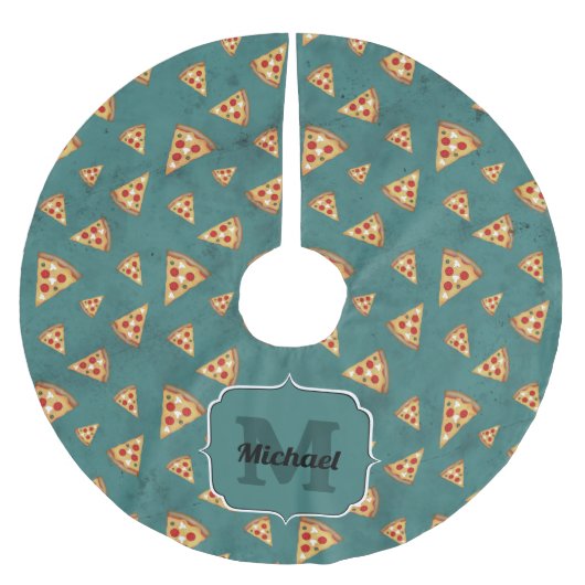 Koel pizza snijdt blauwgroen patroon Monogram Kerstboom Rok (Voorkant)