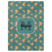 Koel pizza snijdt  blauwgroen patroon Monogram Klembord (Achterkant)