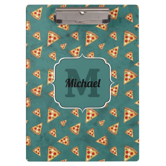 Koel pizza snijdt  blauwgroen patroon Monogram Klembord (Voorkant)