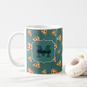 Koel pizza snijdt  blauwgroen patroon Monogram Koffiemok
