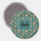 Koel pizza snijdt blauwgroen patroon Monogram Magneet (Voorkant / Achterkant)