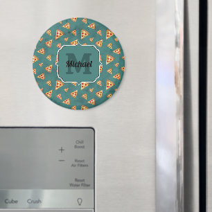 Koel pizza snijdt  blauwgroen patroon Monogram Magneet
