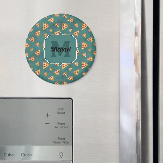 Koel pizza snijdt blauwgroen patroon Monogram Magneet (Insitu (Koelkast))