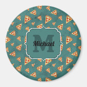 Koel pizza snijdt blauwgroen patroon Monogram Magneet (Voorkant)