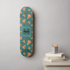 Koel pizza snijdt  blauwgroen patroon Monogram Persoonlijk Skateboard