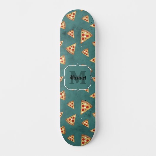 Koel pizza snijdt  blauwgroen patroon Monogram Persoonlijk Skateboard (Voorkant)