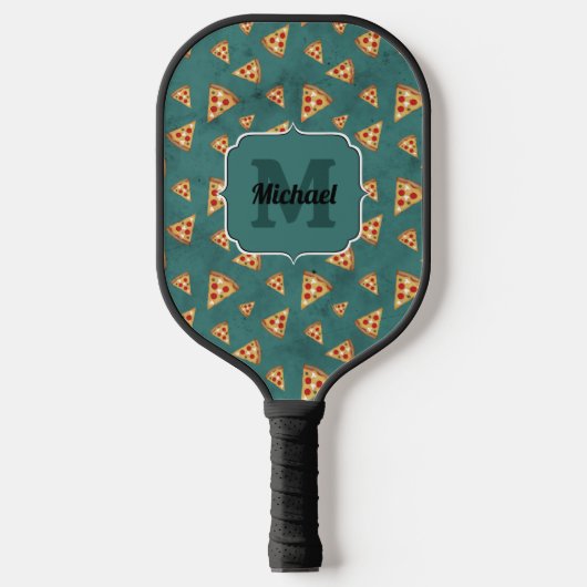 Koel pizza snijdt blauwgroen patroon Monogram Pickleball Paddle (Voorkant)
