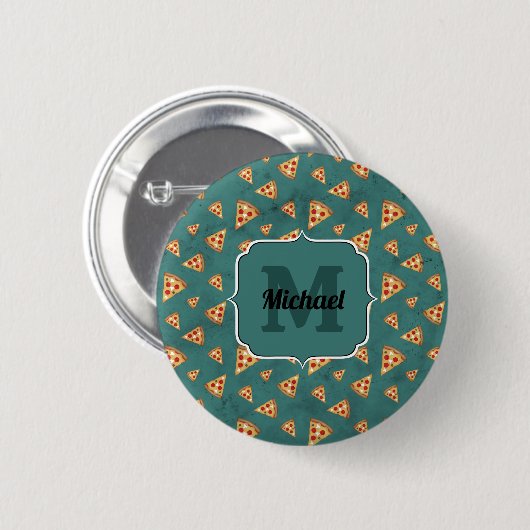 Koel pizza snijdt blauwgroen patroon Monogram Ronde Button 5,7 Cm (Voorkant /achterkant)