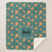 Koel pizza snijdt blauwgroen patroon Monogram Sherpa Deken (Voorkant)