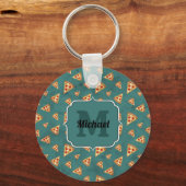 Koel pizza snijdt  blauwgroen patroon Monogram Sleutelhanger (Voorkant)