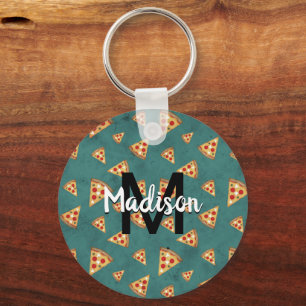 Koel pizza snijdt  blauwgroen patroon Monogram Sleutelhanger
