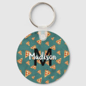 Koel pizza snijdt  blauwgroen patroon Monogram Sleutelhanger (Achterkant)