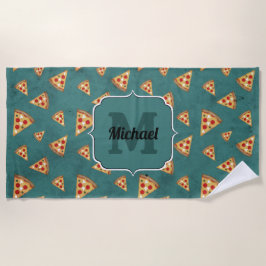 Koel pizza snijdt  blauwgroen patroon Monogram Strandlaken